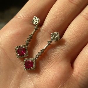 Ruby and silver earrings with Diamond accents